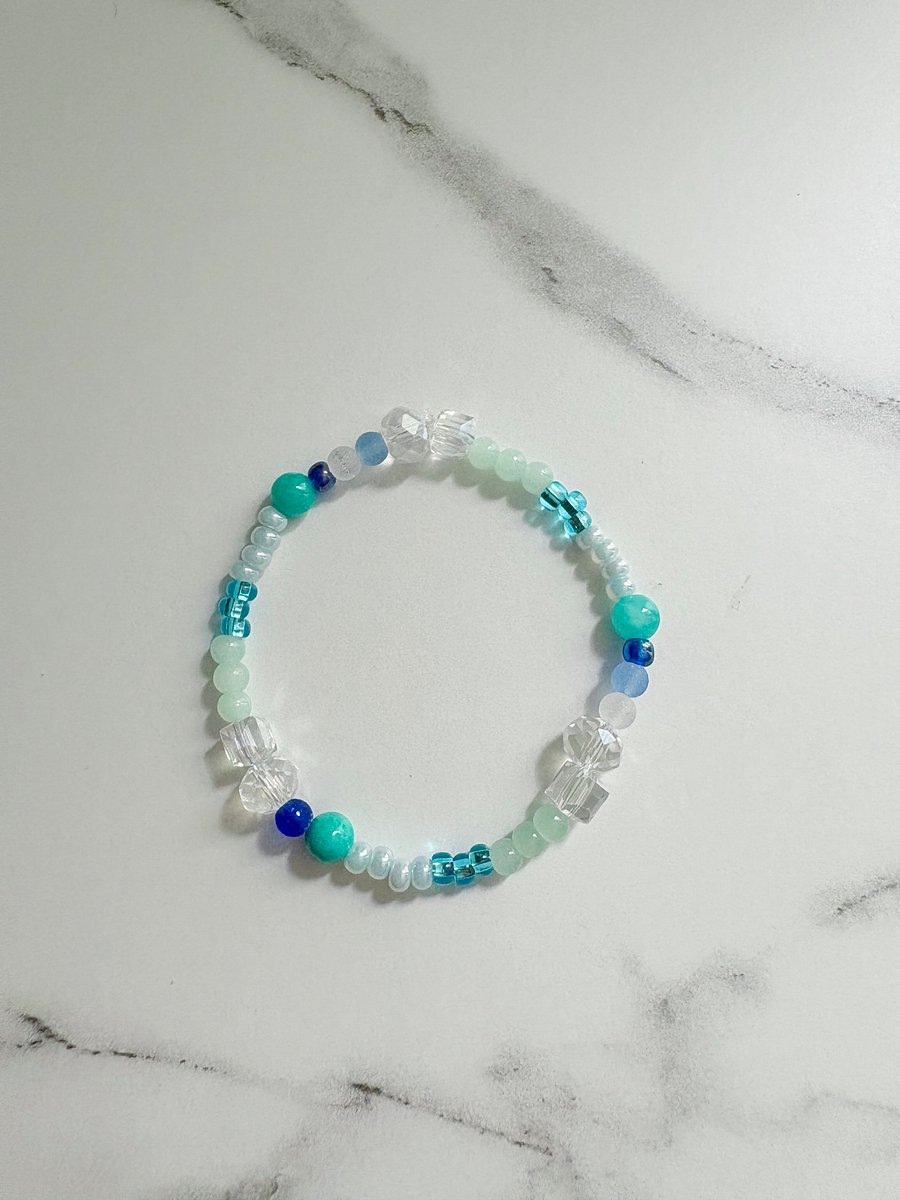 Tidepool Treasure Beaded Bracelet | Seafoam, Aqua & Turquoise | Handmade 7" Coastal Charm by Monique Faella Designs™ | MFD-00164 product image (5)
