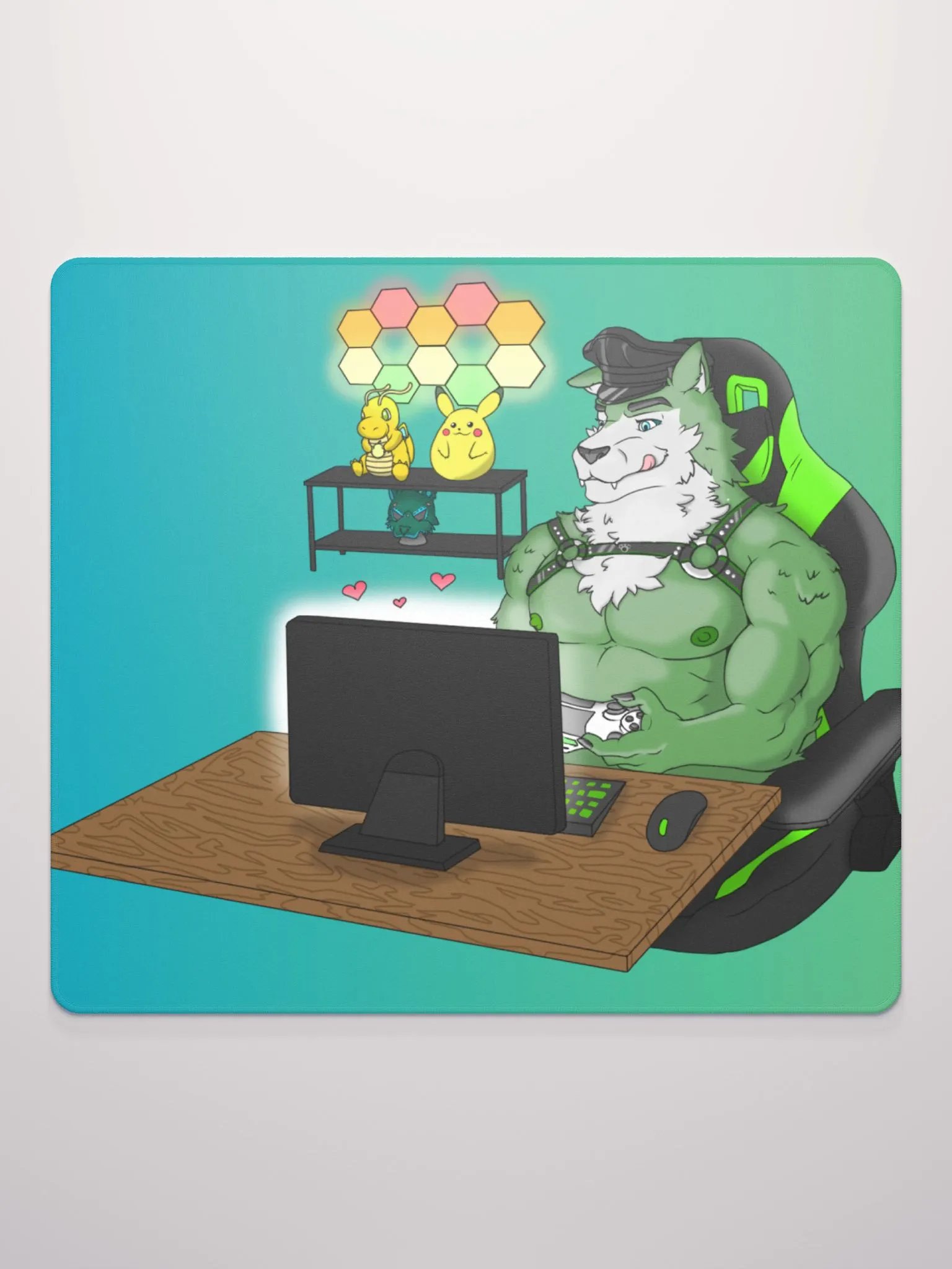 Cozy Wolf Dad Gaming Mouse Pad (Green / Left) product image (3)