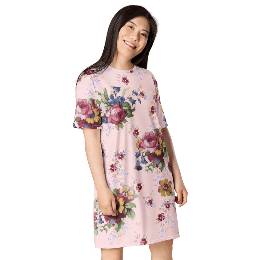 Vintage Floral Woman's Dress T-Shirt | Pink Blossom Everyday Apparel product image (3)