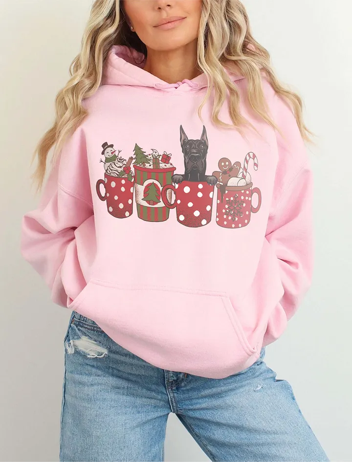 Cute Great Dane in a Christmas Cup Hooded Sweatshirt | Funny Christmas Pup in a Cup product image (6)