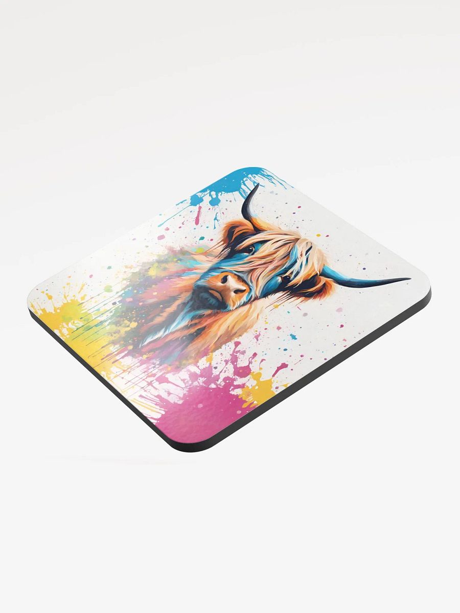Vibrant Highland Cow Glossed Cork Coaster product image (3)