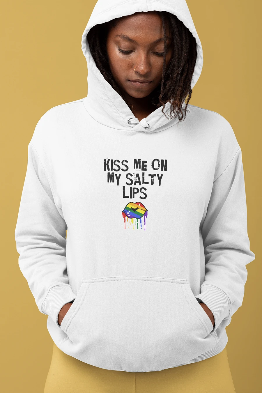 LGBTQ+ Hoodie Kiss Me On My Salty Lips Rainbow (White) product image (7)