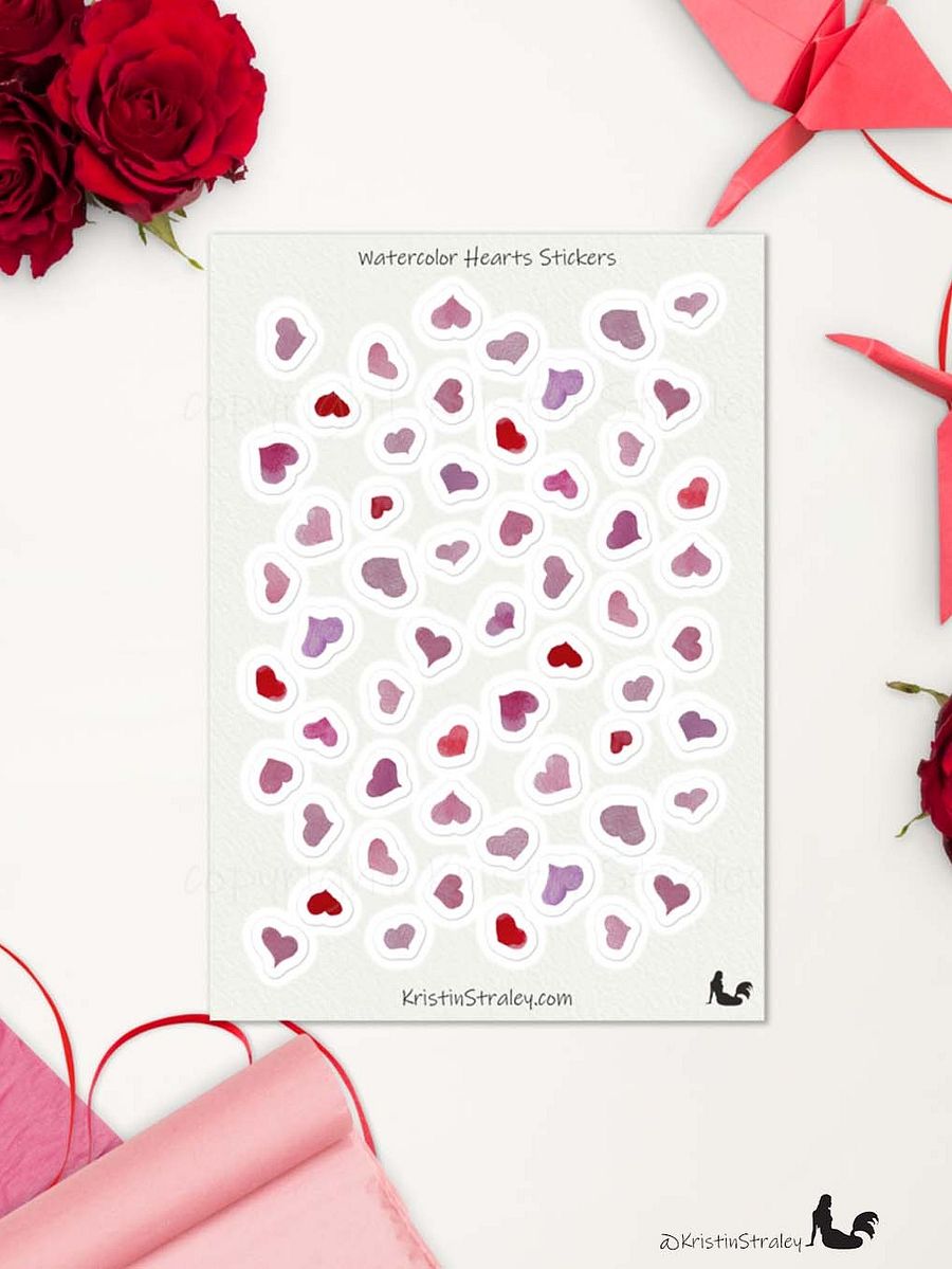 Pink Hearts Watercolor Sticker Sheet product image (6)