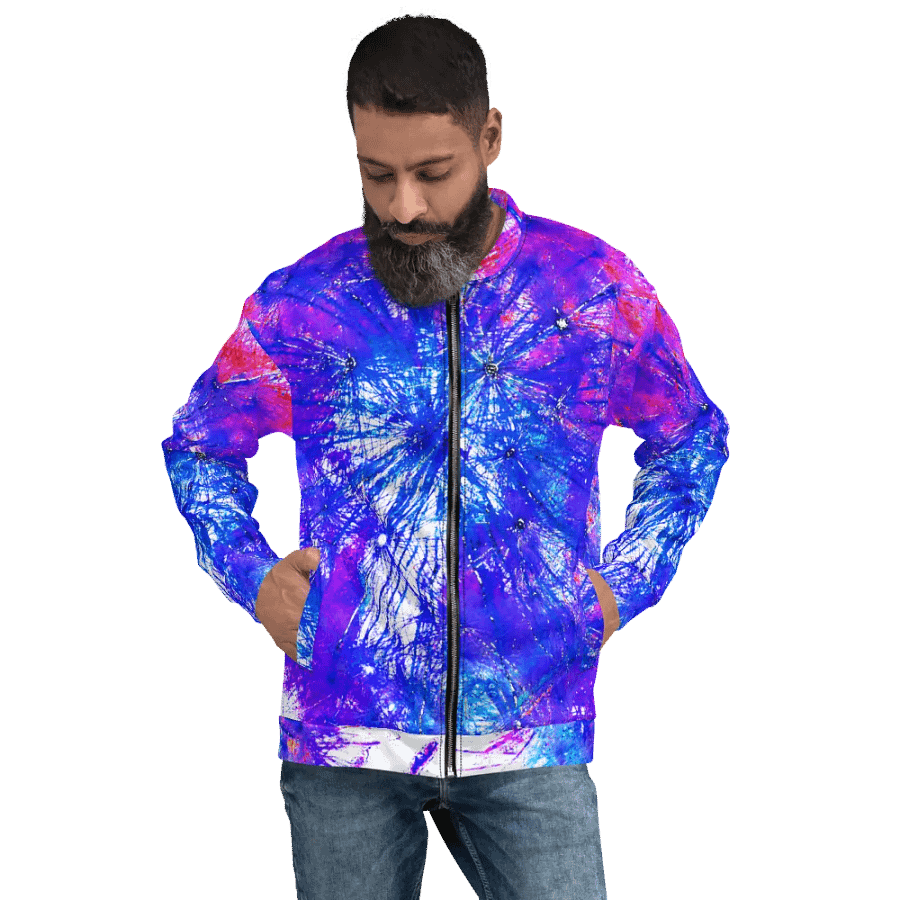 Abstract Bright Neon Dandelion Seeds Unisex Bomber Jacket product image (3)
