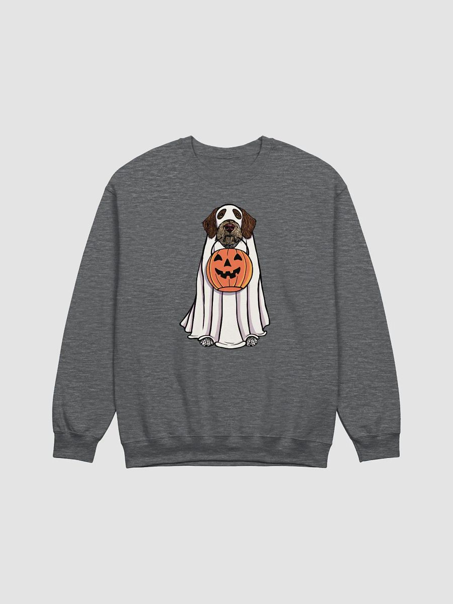 Funny Halloween German Wirehaired Pointer Sweatshirt | Funny Dog Wearing a Ghost Costume and Holding a Pumpkin Basket product image (7)