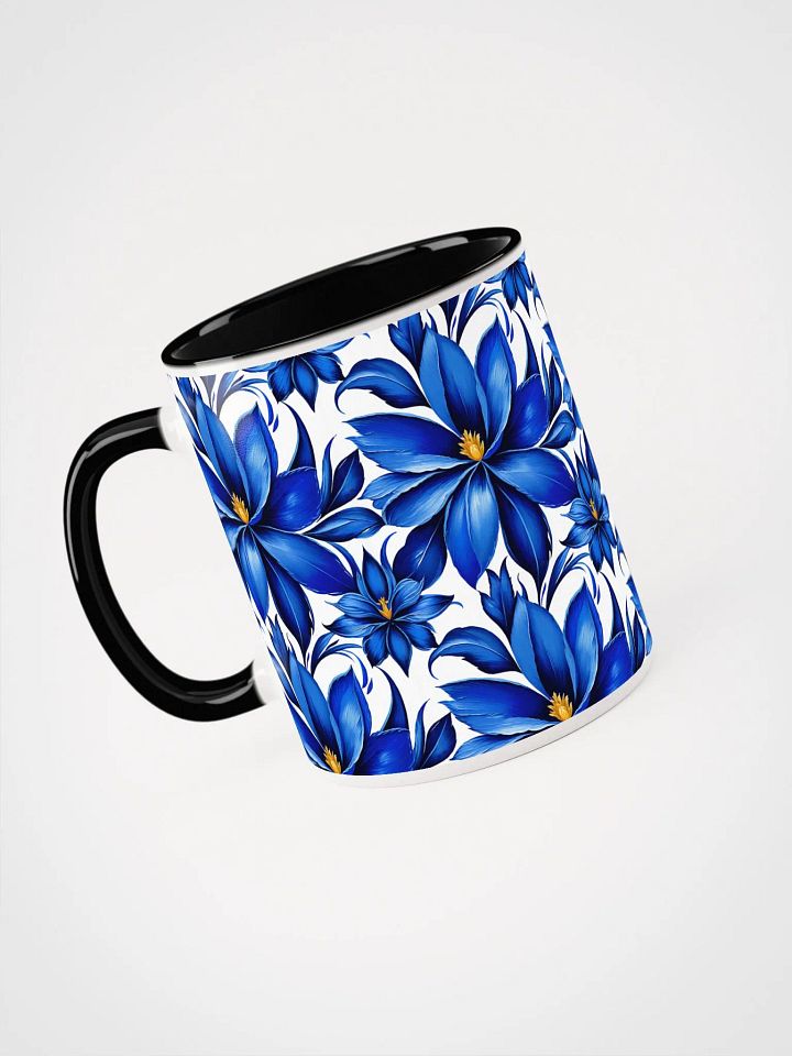 Coffee Mug with Color Inside - Painted Blue Flowers on White product image (2)