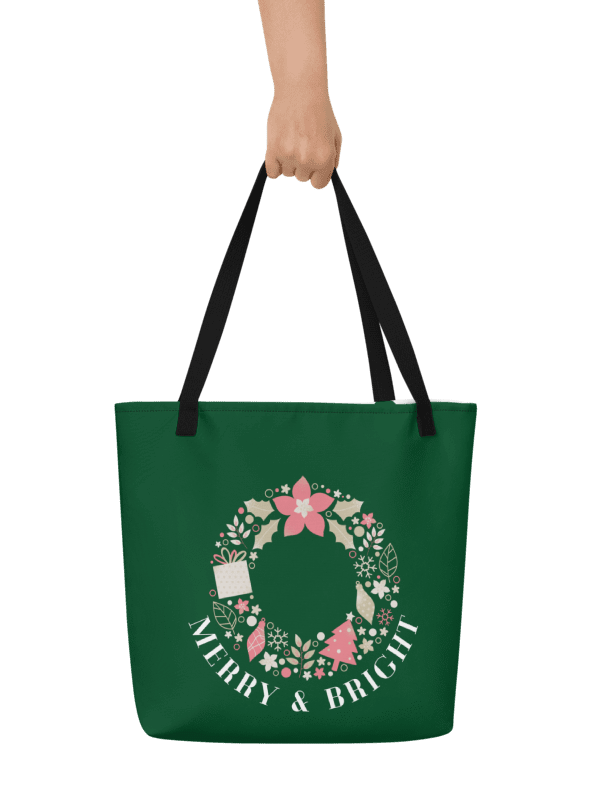 MERRY & BRIGHT Festive Wreath Large Tote Bag product image (1)