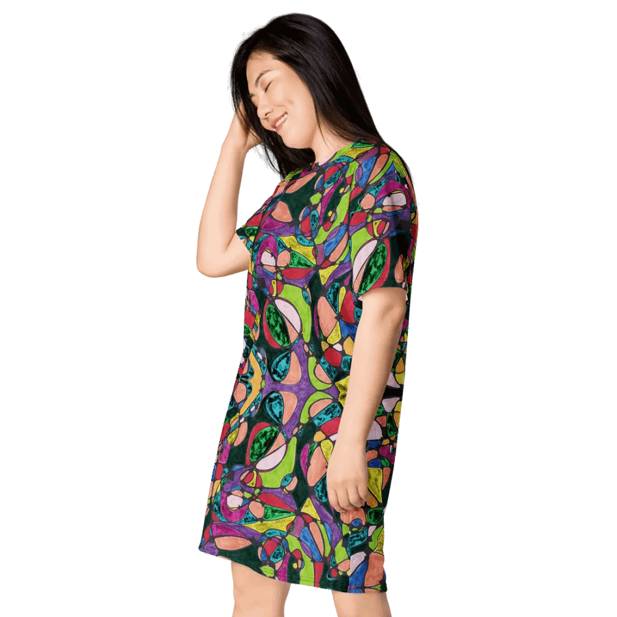 Abstract Coloured Patterned Neurographic Ladies T Shirt Dress product image (4)