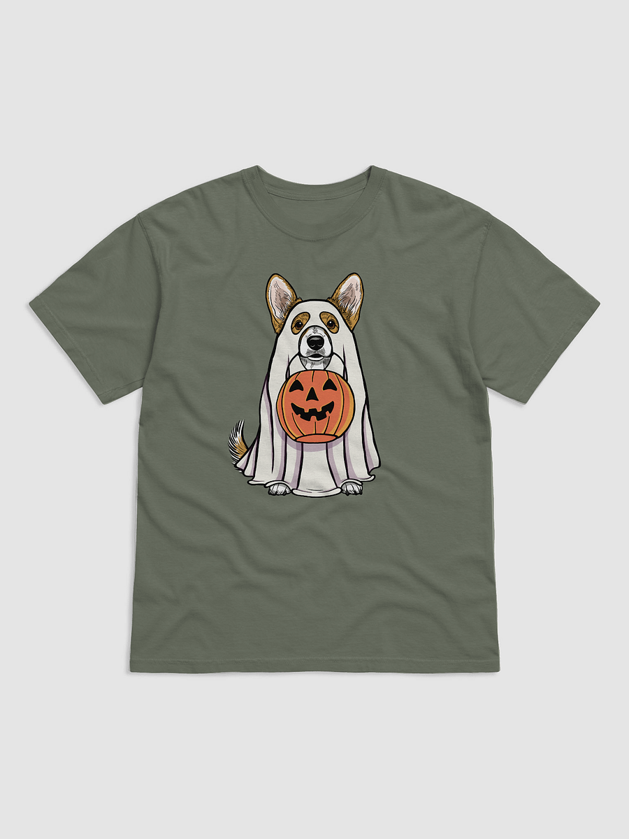 Funny Halloween Cardigan Welsh Corgi T-Shirt | Funny Corgi Wearing a Ghost Costume and Holding a Pumpkin Basket product image (12)