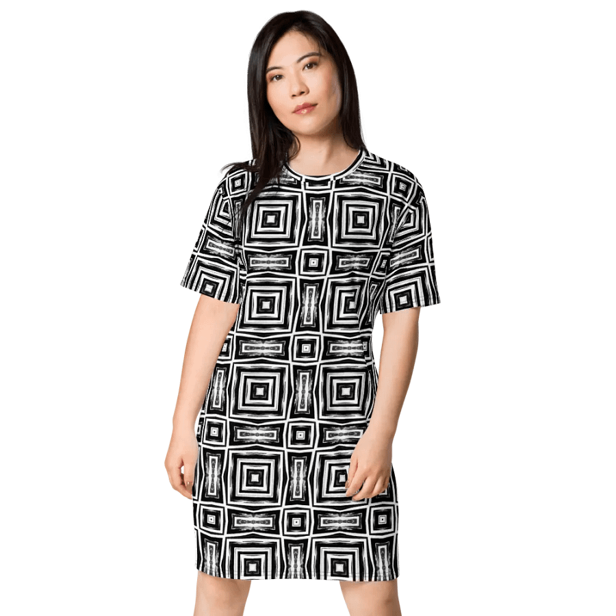 Abstract Monochrome Repeating Pattern Ladies T Shirt Dress product image (2)