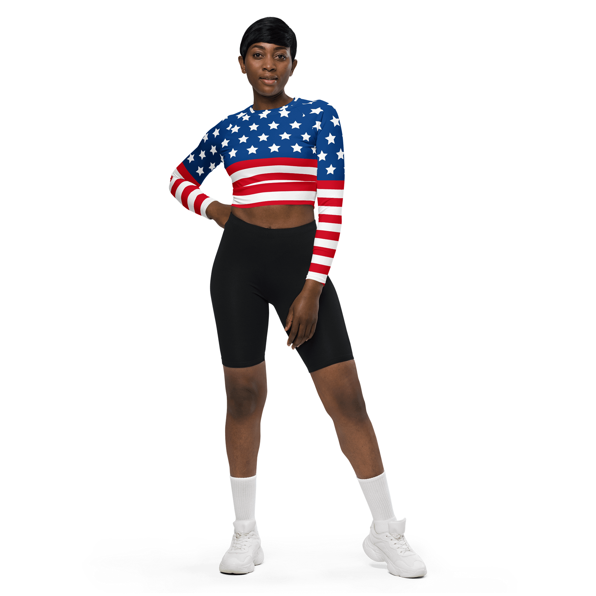 Patriotic Star Spangled Long Sleeve Crop Top product image (1)