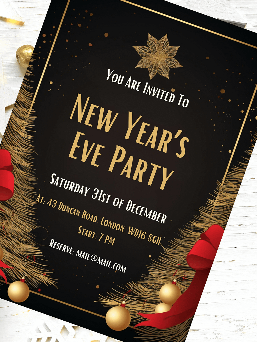 New Year's Eve Red and Gold Party Invitation | Editable in Canva | New Years Party Printable Template | Holiday Invitation | Canva Edit product image (5)