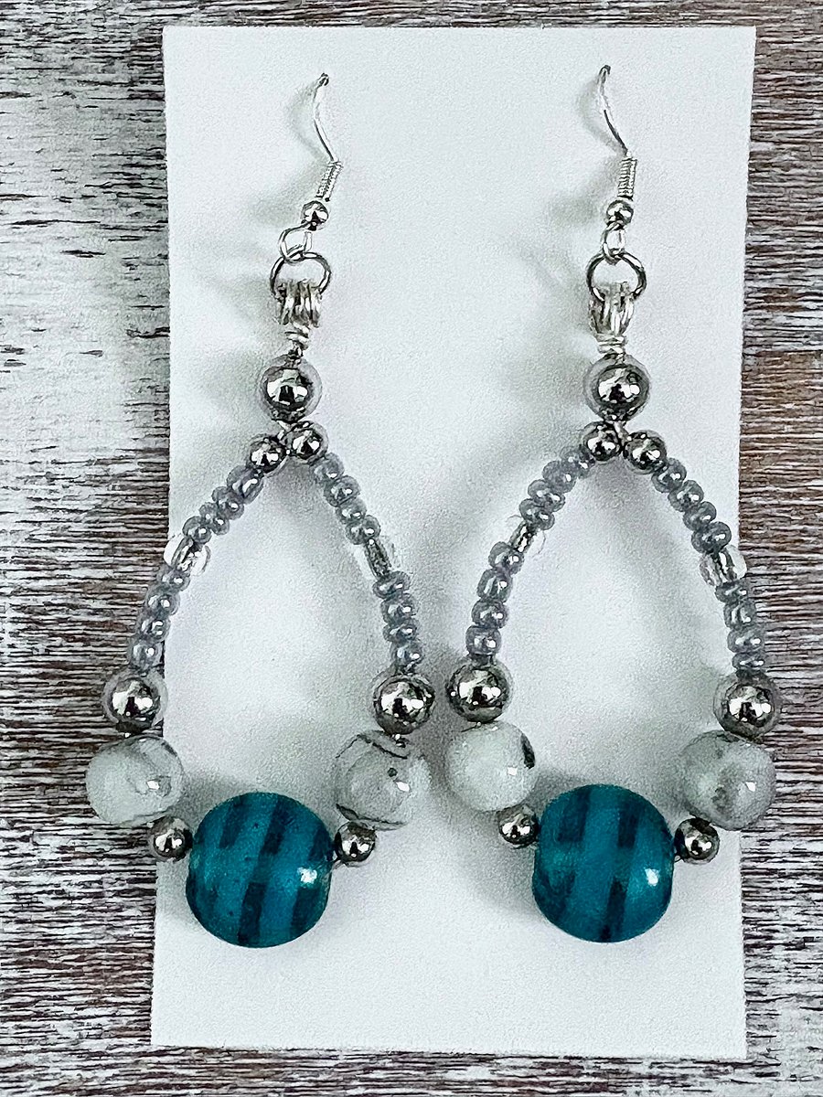Handmade Ornate Oval Wire and Bead Earrings | Monique Faella Designs™ | MFD-00128 product image (3)