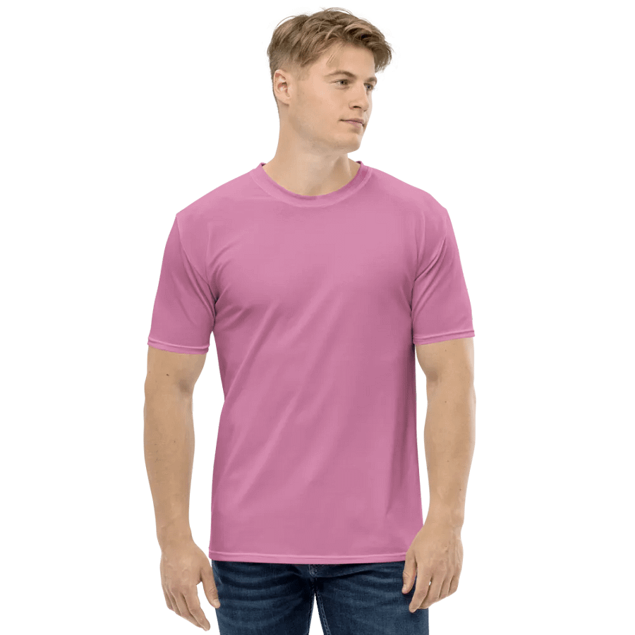 Plain Medium Carnation Pink True Summer Men's Crewneck Polyester Heavyweight Premium T-Shirt by Treasure Pie product image (4)