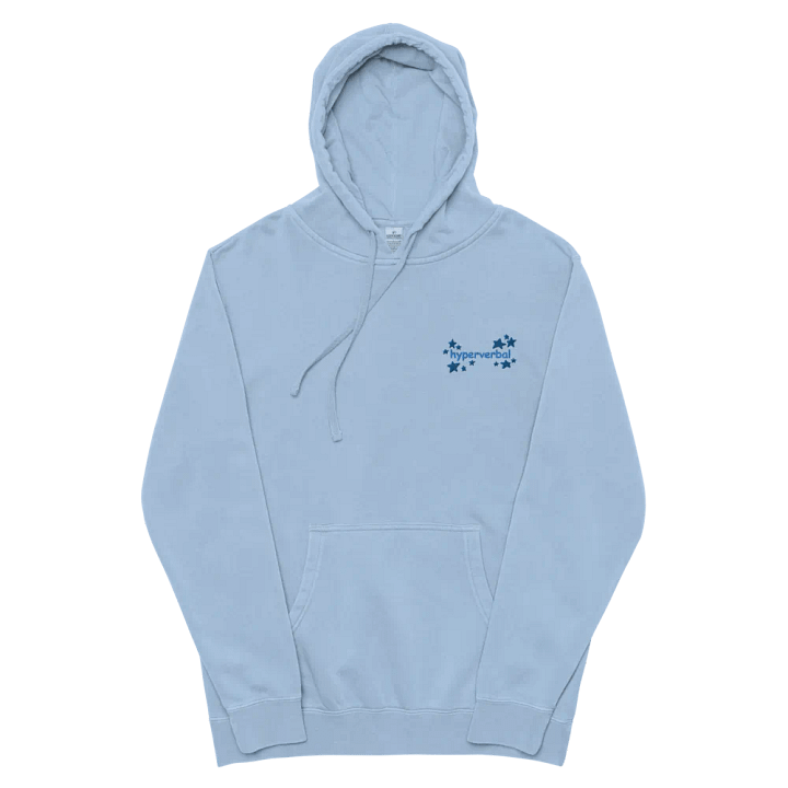 hyperverbal (L.C. comic sans with stars, duotone blue) embroidered pigment-dyed hoodie product image (2)