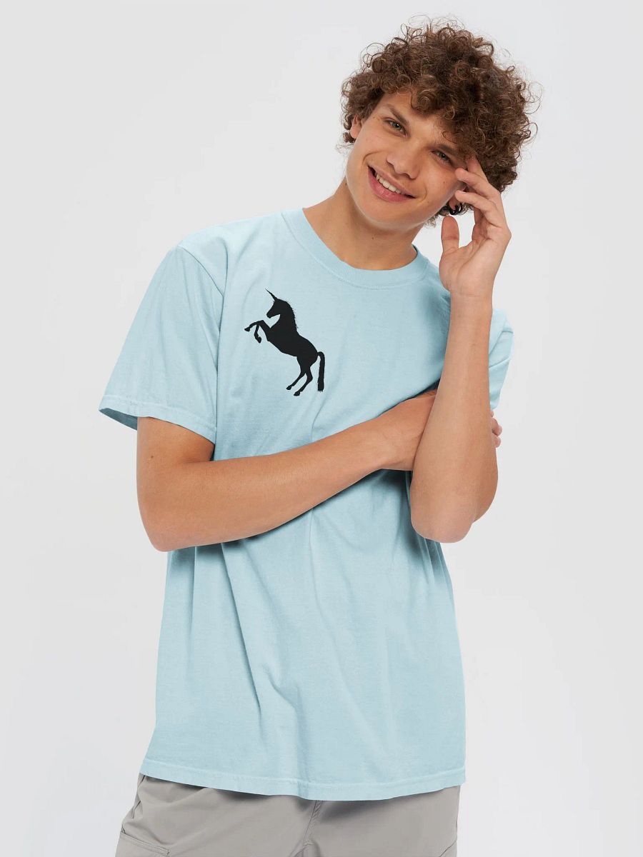light blue T-shirt with a unicorn print product image (8)