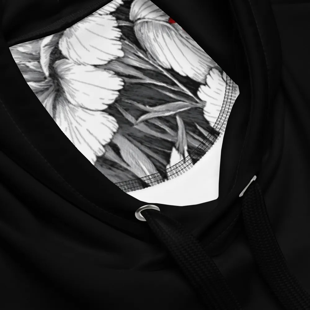 Bold Red Floral Pattern Black Hoodie product image (5)