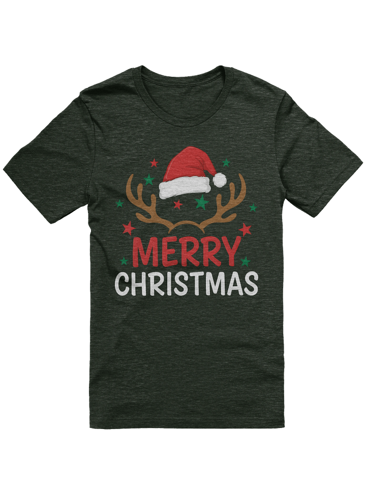 Merry Christmas Reindeer Antlers T-Shirt – Festive Santa Hat Holiday Tee – Cute Red & Green Xmas Stars Shirt product image (5)