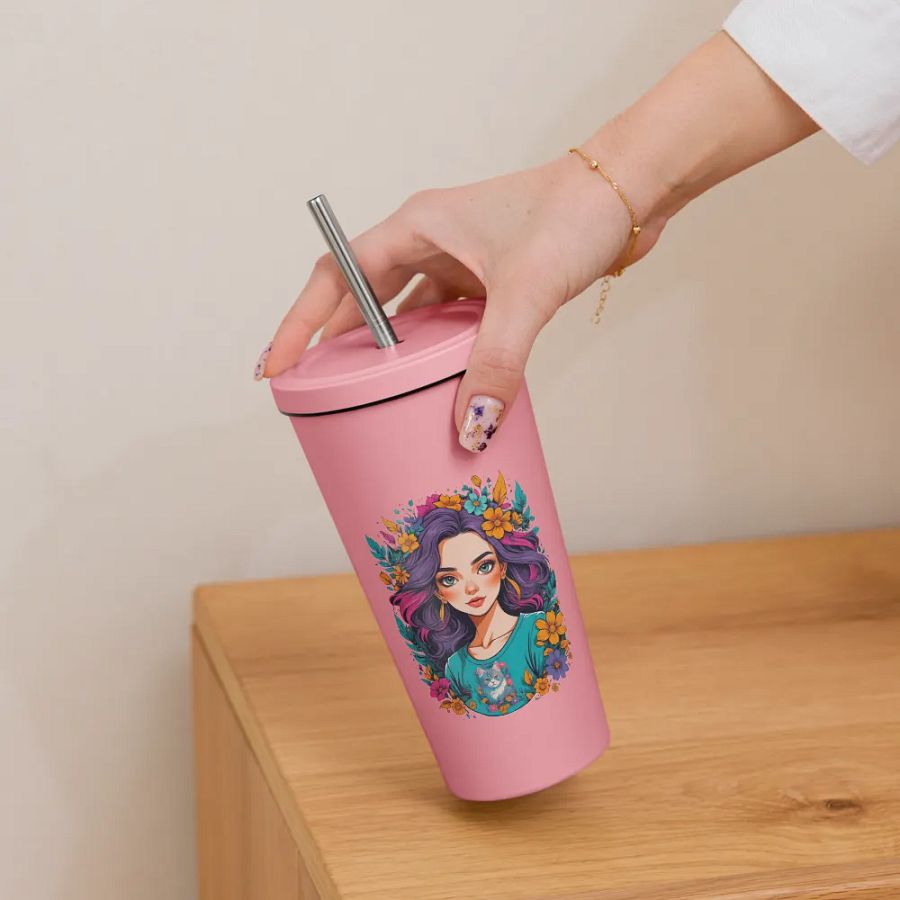 Bloomcore Flower Girl 20 oz Tumbler Cup - Pink - Insulated Tumbler with a Straw - v2 product image (6)