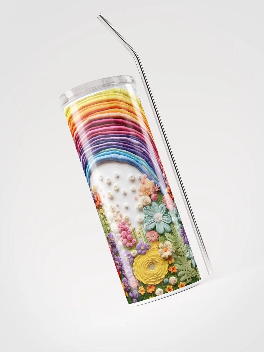 🌈 Embroidered Rainbow Stainless Steel Tumbler | Eco-Friendly 20oz Cup with Reusable Straw product image (3)