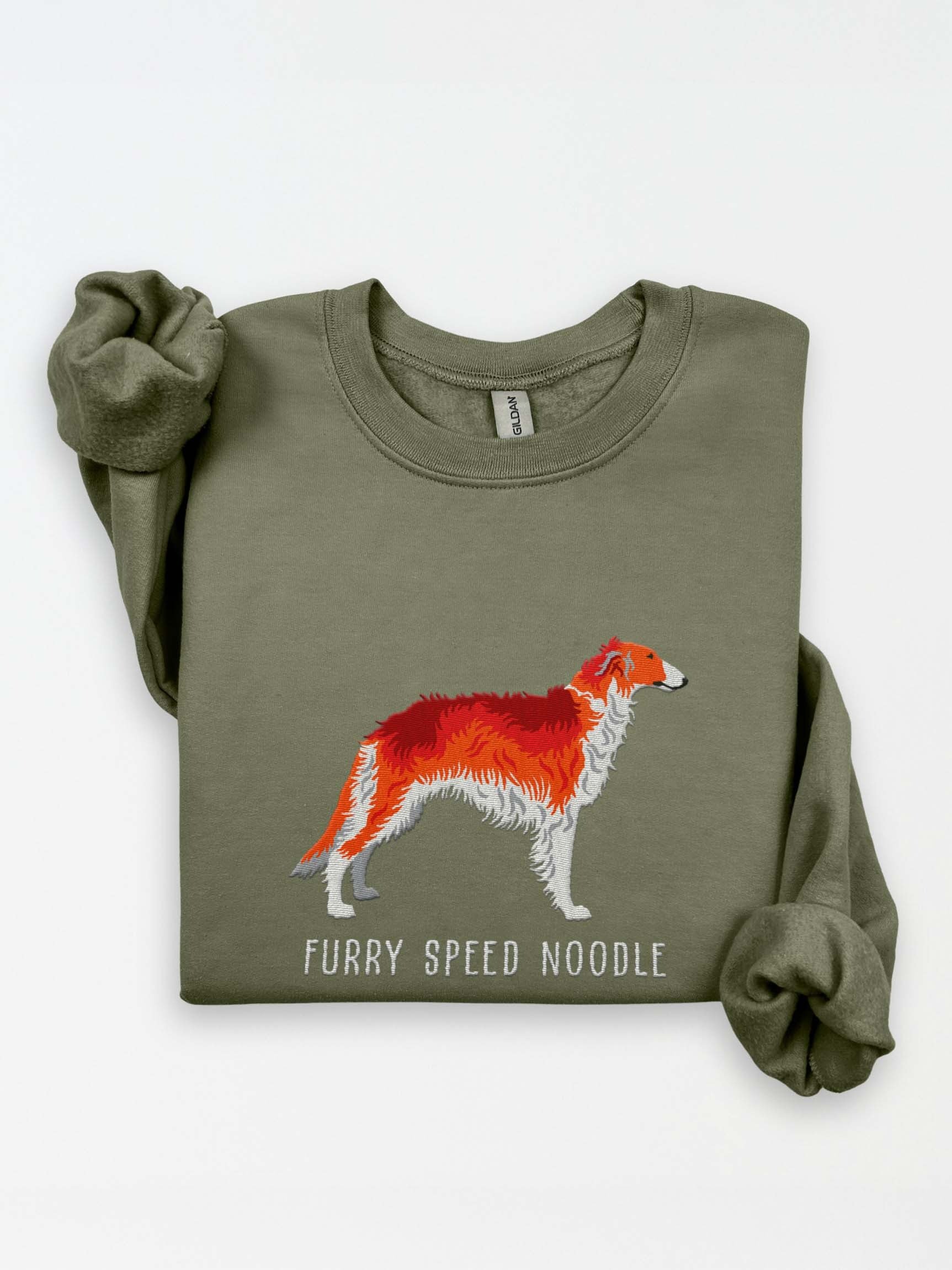 Furry Speed Noodle Sweatshirt (Embroidered) of a Borzoi(Red & White) product image (1)