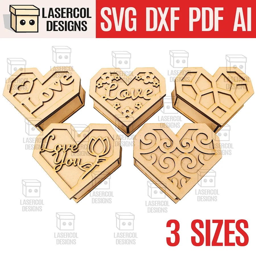 Heart Shaped Box Set 2 (5 Styles, 3 Sizes) - Laser Cut Files product image (1)