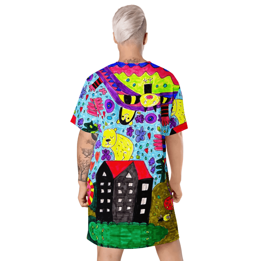 Abstract Vibrant Doodle Characters Ladies T Shirt Dress product image (10)