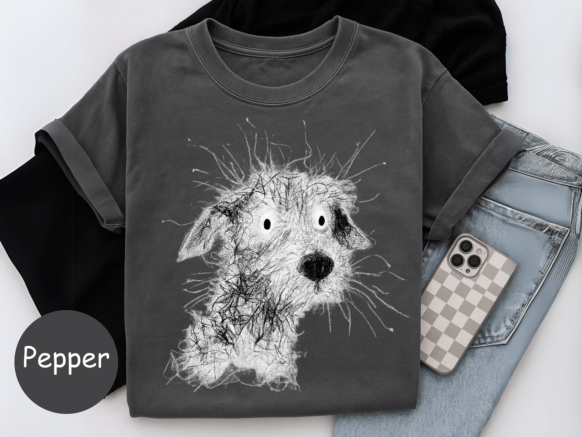"Scribbly Surprise" Dog T-Shirt | Funny Hand-Drawn Puppy Tee product image (1)