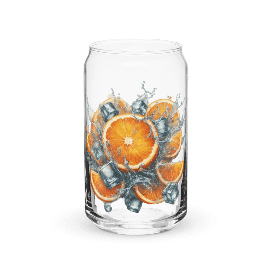 Orange fruit slices floating in the water, water and ice cubes design_01-Can-Shaped Glass product image (1)