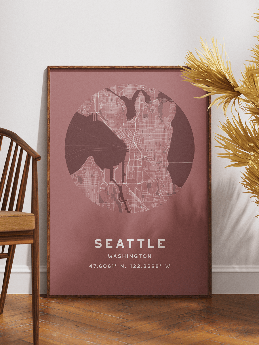 Seattle Street Map Poster – Red Minimalist Circular City Art product image (1)