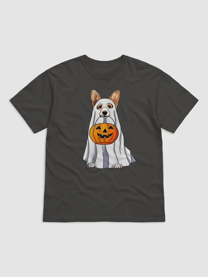 Welsh Corgi(Tricolor) Halloween Tee | Funny Fall & Halloween Corgi Wearing a Ghost Costume with Pumpkin Basket product image (7)