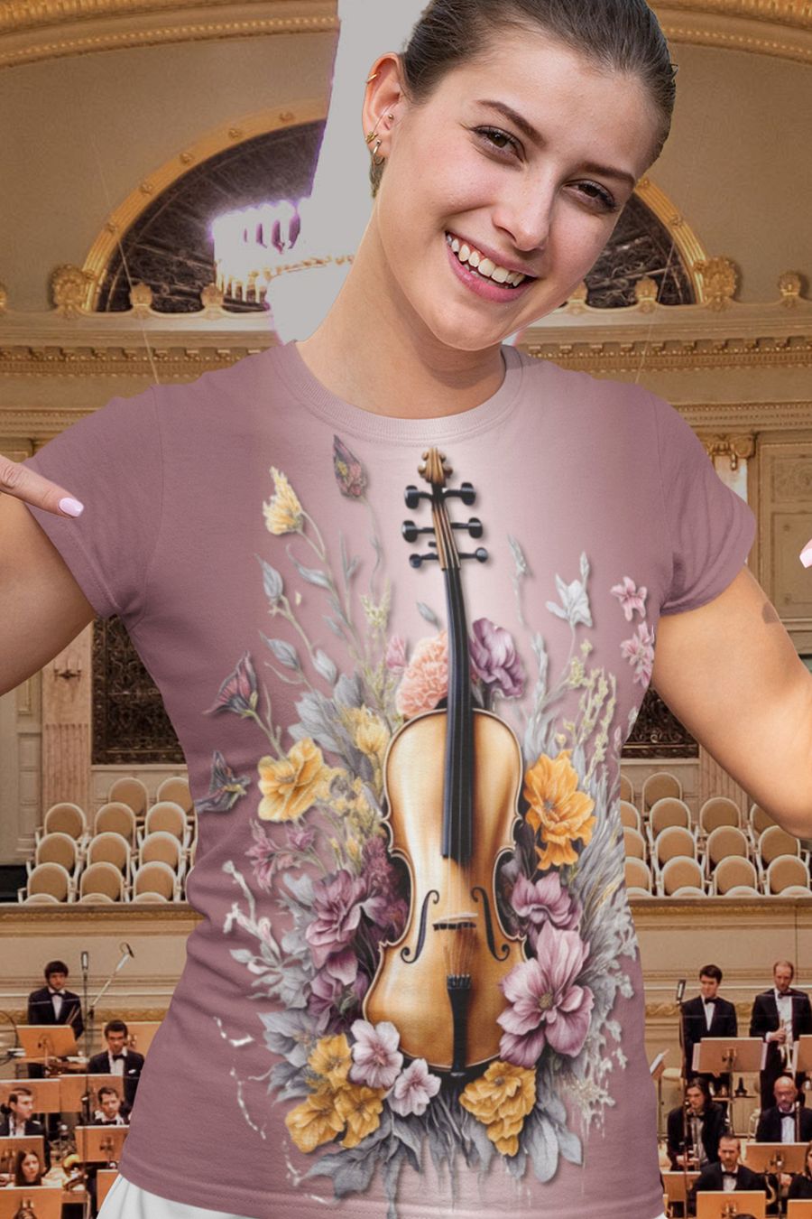 Floral Violin All Over Print T-shirt product image (1)