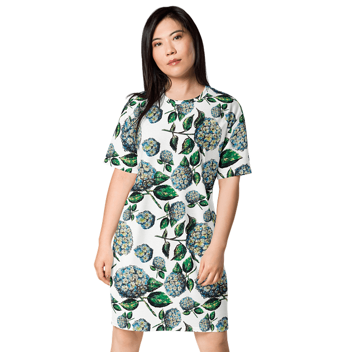 Blue Hydrangea Blooms | Elegant Summer Design | T-Shirt Dress | by Monique Faella Designs™ product image (1)