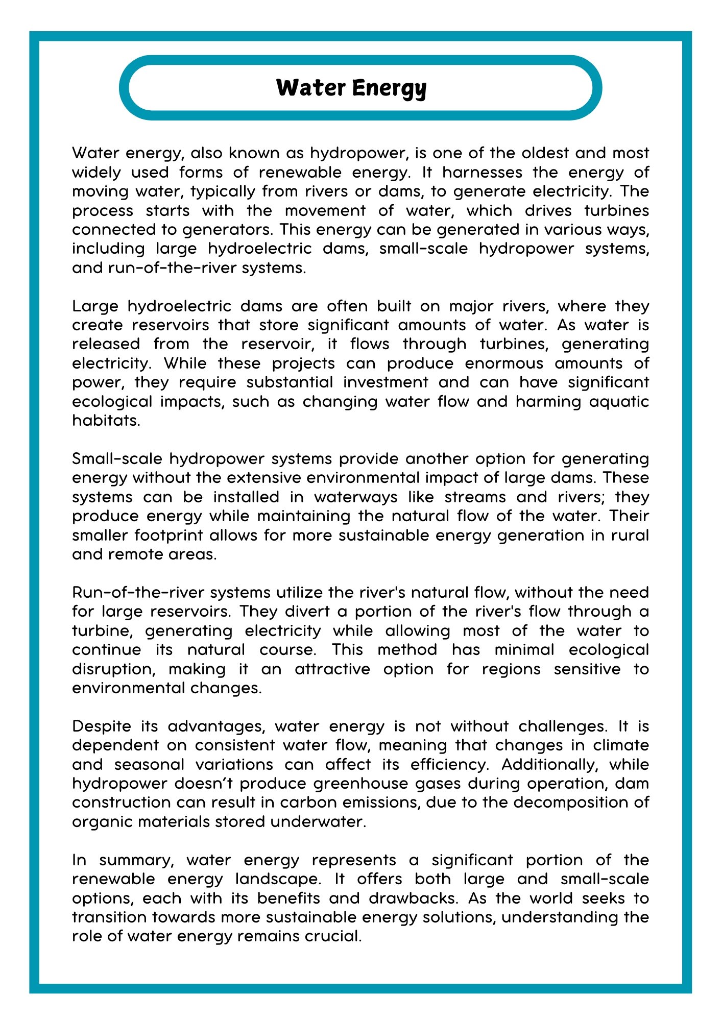 Water Energy READING PASSAGE WITH QUESTIONS WORKSHEET product image (2)