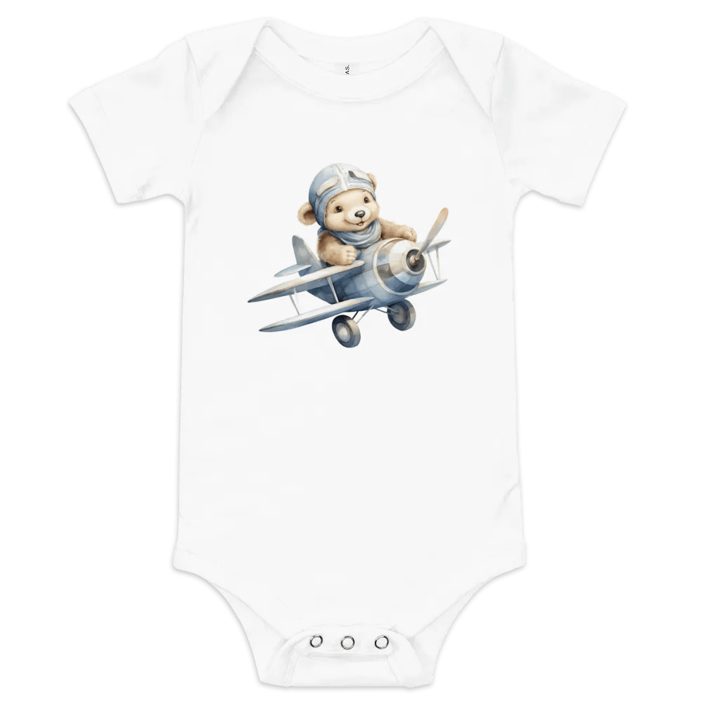Baby Boy Onesie With Bear Flying A Bi-Wing Plane product image (1)