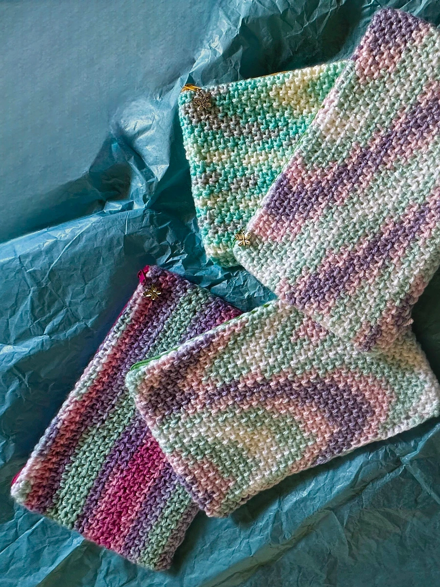 CROCHET COSMETIC BAG, canvas lined crochet bag, pencil case, accessory pouch (Various colours) product image (4)