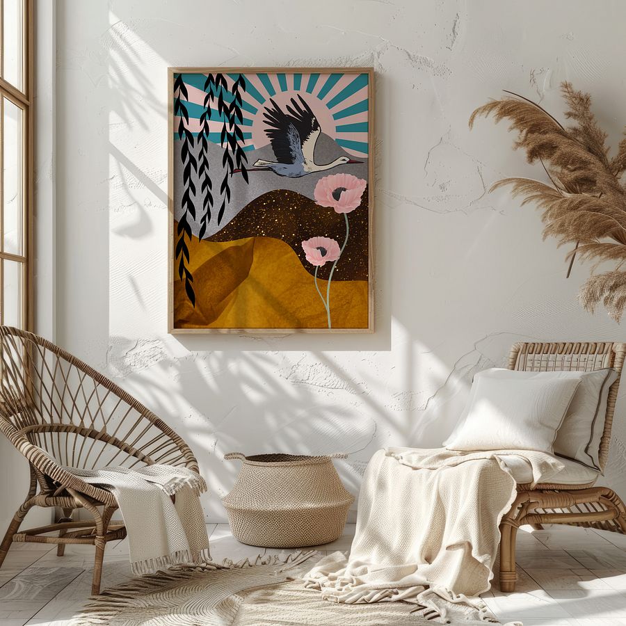 Japanese Red-Crowned Crane Collage Art Print product image (11)