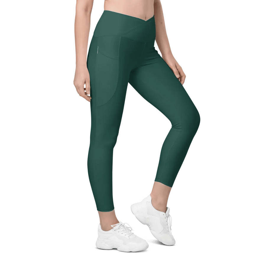 Plain Dark Green Soft Summer Women's High Waisted Premium Crossover Leggings with Pockets by Treasure Pie product image (1)