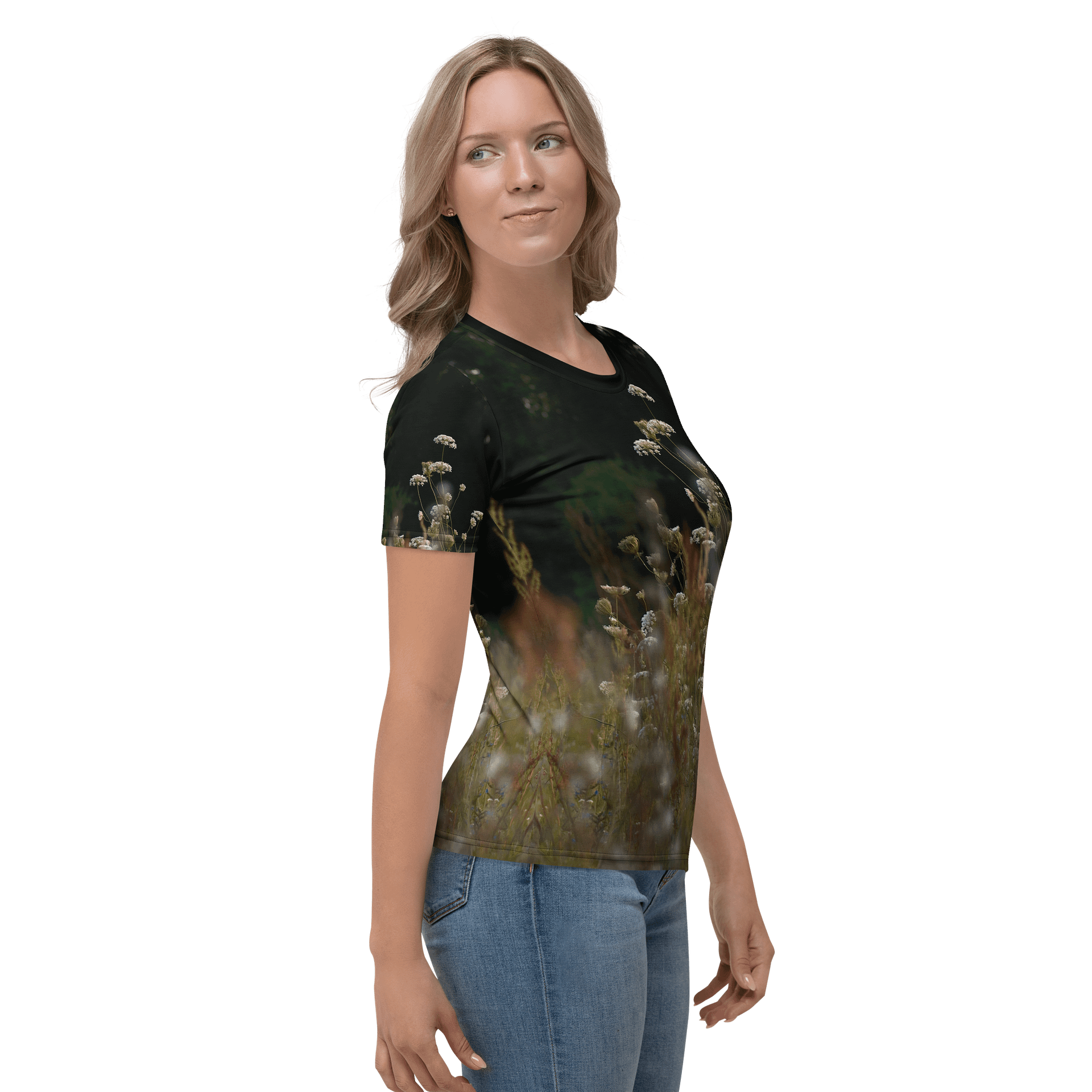 Damen T-Shirt mit Rundhalsausschnitt - Wildblumenwiese product image (4)
