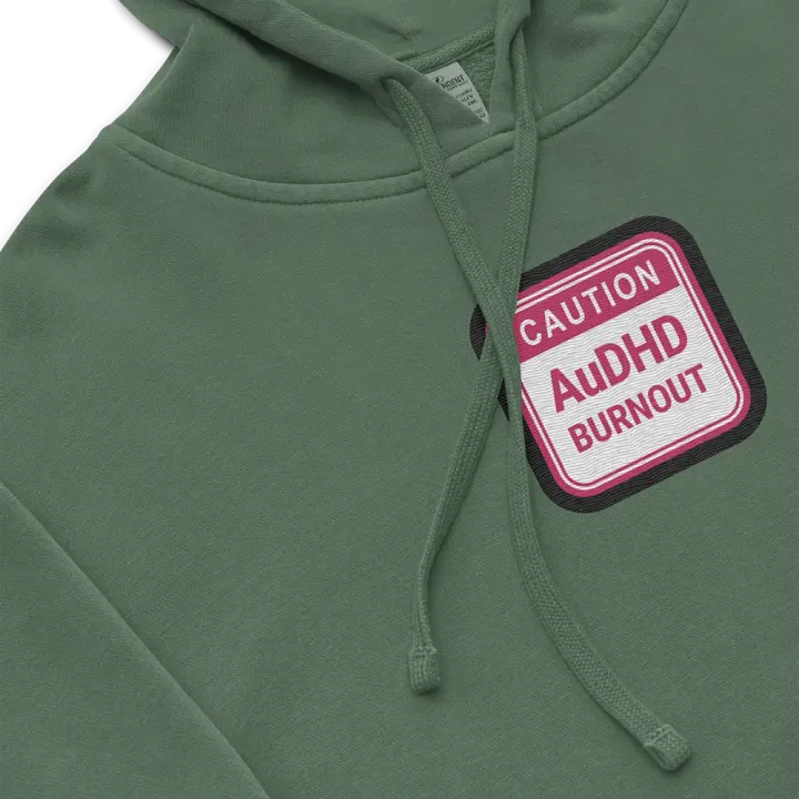 CAUTION: AuDHD BURNOUT embroidered pigment hoodie (pink bubble design) product image (1)