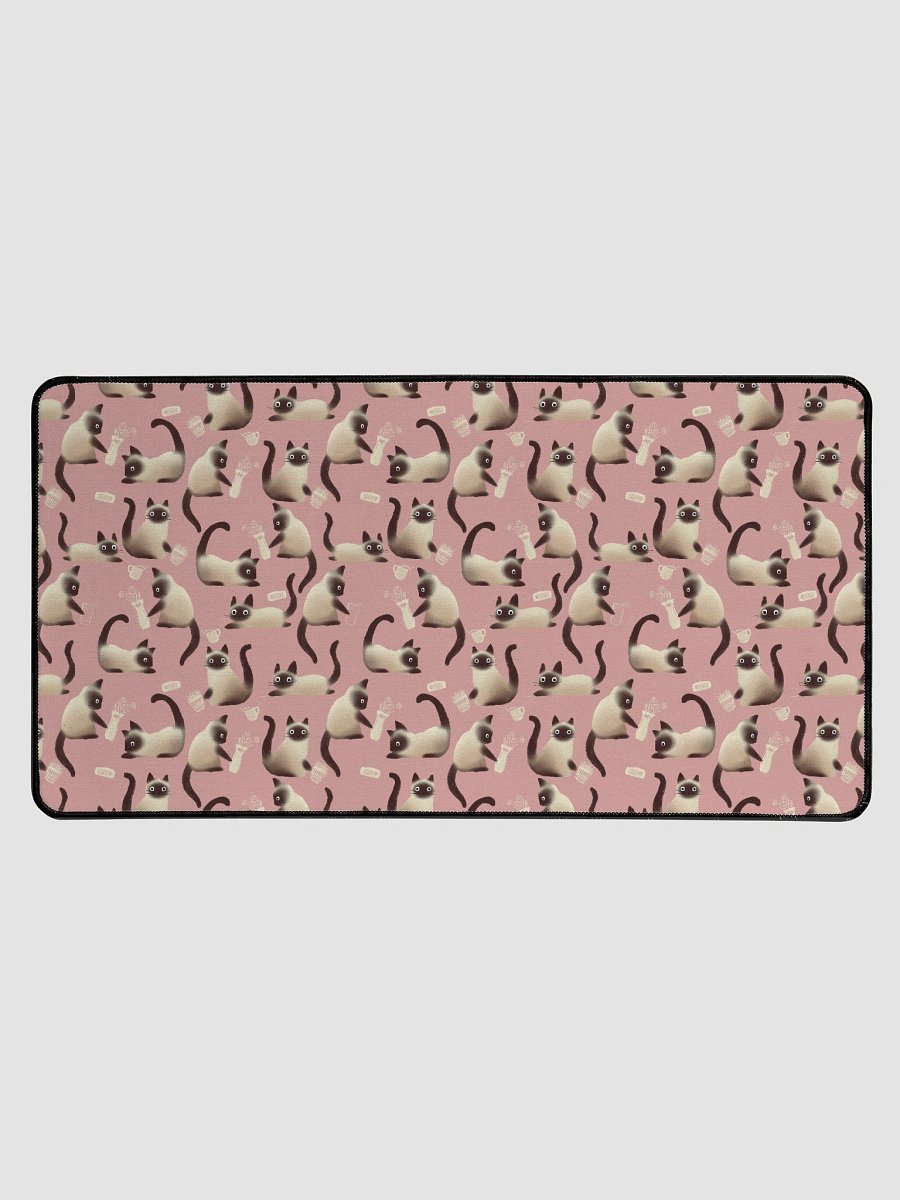 Bad Siamese Cats Knocking Stuff Over Patterned Desk Mat, Pink product image (1)