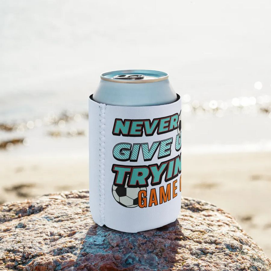 Never Give Up Trying Game On! Soccer Can Cooler product image (9)