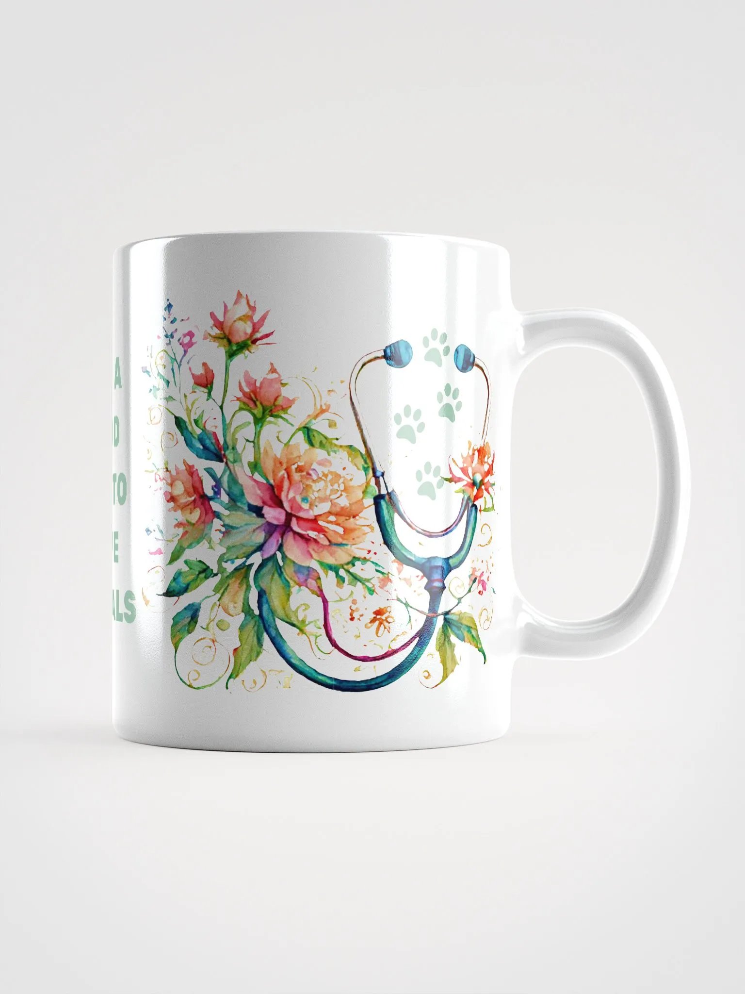 "Stethoscope with flowers and animal paw prints" ceramic mug product image (1)