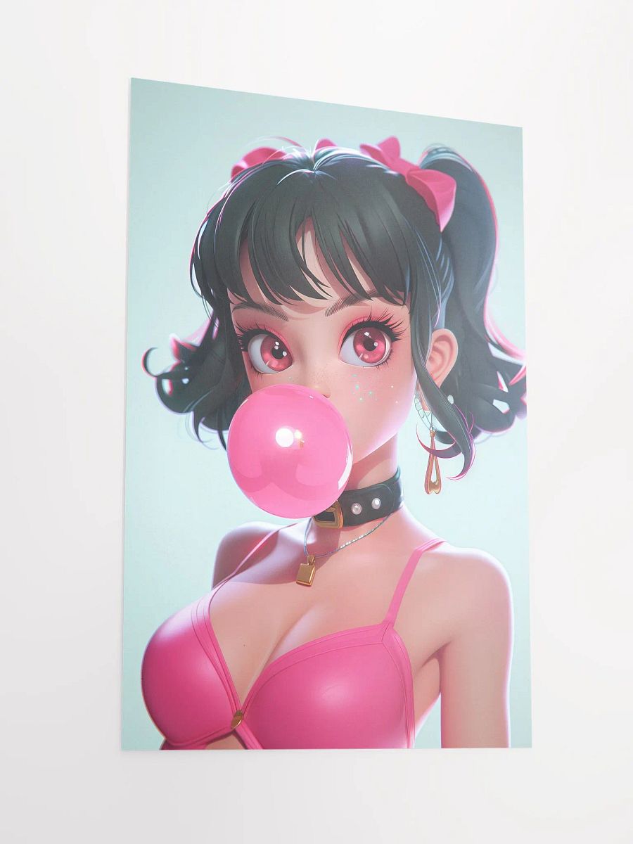 Bubblegum Bliss: Anime-Inspired Pop Art Girl Blowing Bubble Poster product image (2)