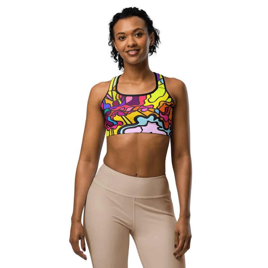 Vibrant Swirls All-Over Print Sports Bra - Wave at Sunset product image (1)