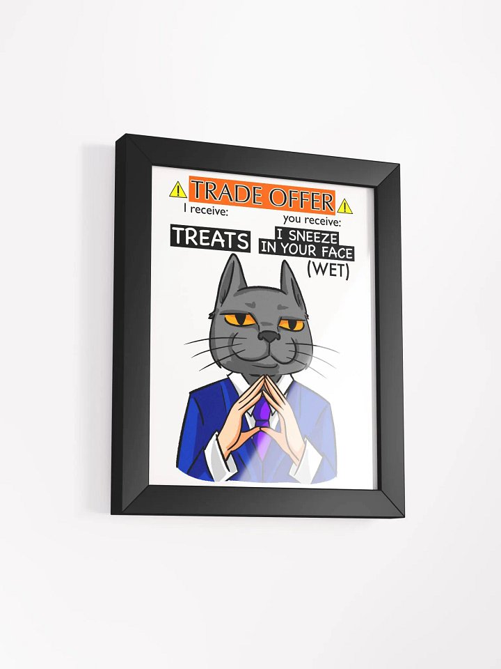 Trade Offer Cat Poster with Frame - Black/Red Oak/White product image (2)