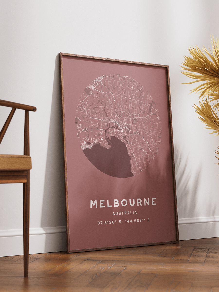 Melbourne Street Map Poster – Red Minimalist Circular City Art product image (2)