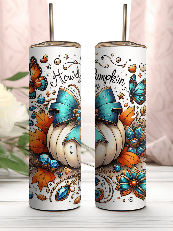 Howdy Pumpkin Design With Butterflies Thanksgiving Stainless Steel Tumbler product image (1)