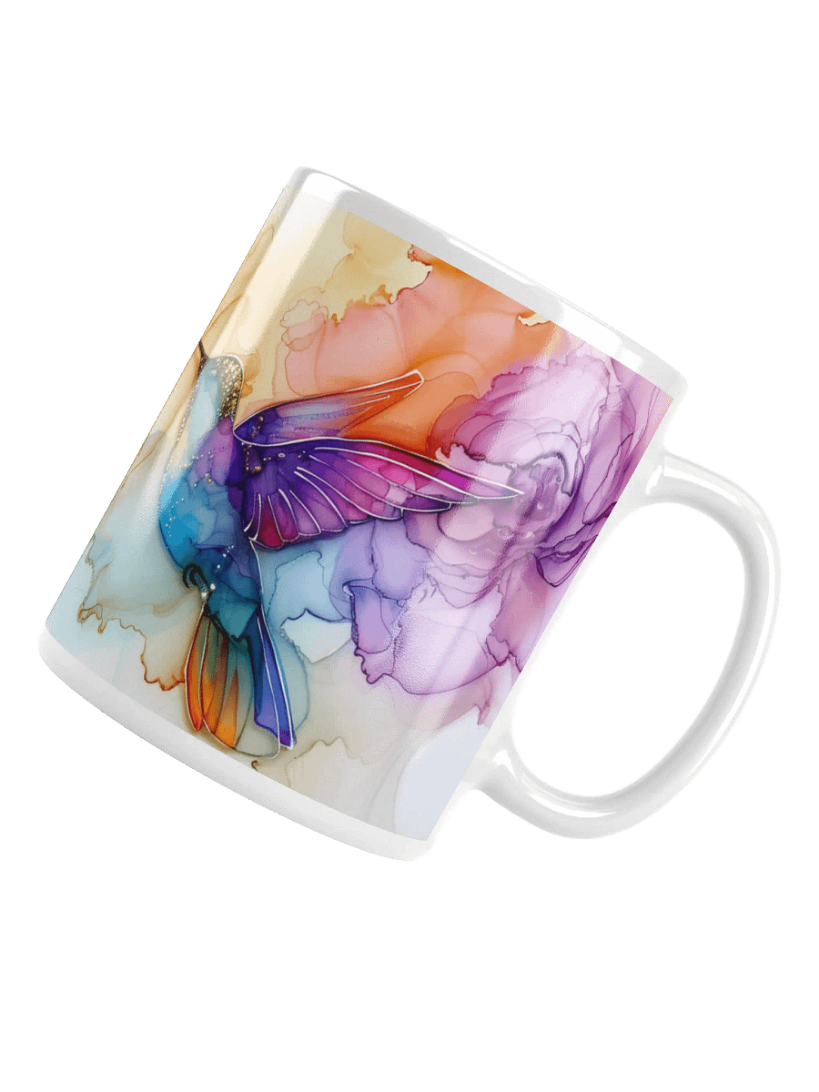 Hummingbird Alcohol Ink White Glossy Ceramic Mug by Treasure Pie product image (6)