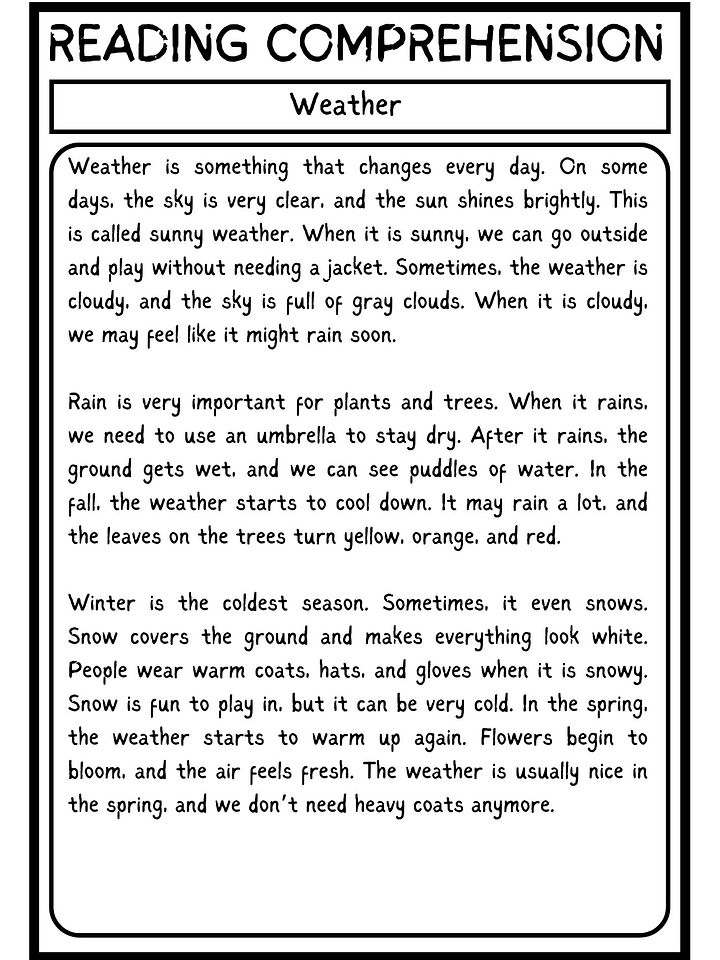 weather reading comprehension activities for grade 1 product image (2)